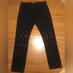 Pink dolphin black flannel distressed jeans